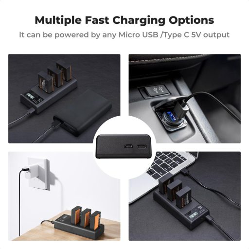K&F Concept hordozható tripla USB-C akkumulátor LC-E17 töltő, LCD + 3db LP-E17 akkumulátor 1250mAh