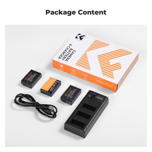 K&F Concept hordozható tripla USB-C akkumulátor LC-E17 töltő, LCD + 3db LP-E17 akkumulátor 1250mAh