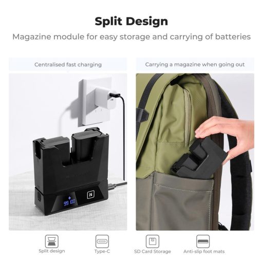K&F Concept hordozható moduláris dupla töltő, 2db NP-FZ100 akkumulátorhoz