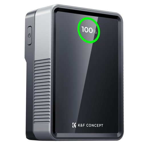 K&F Concept V-Mount Mini Pro akkumulátor, 50Wh, 3400mAh, 65W töltés, D-TAP, BP, DC, TFT kijelző