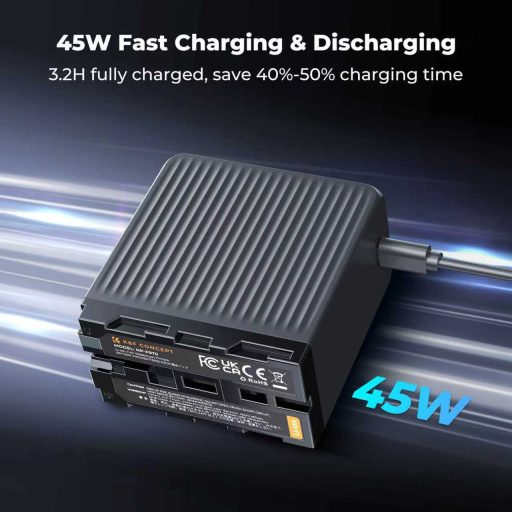 K&F Concept NP-F970 akkumulátor 10500mAh, dupla USB-C I/O, USB-A, érintőkijelző, PD45W, USB