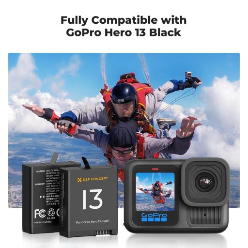 K&F Concept hordozható tripla USB-C akkumulátor töltő, LCD +3db GoPro Hero 13 akkumulátor 2100mAh