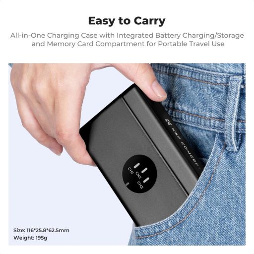 K&F Concept hordozható tripla USB-C akkumulátor töltő, LCD +3db GoPro Hero 13 akkumulátor 2100mAh
