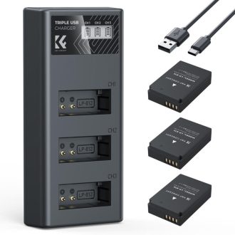   K&F Concept hordozható tripla USB-C akkumulátor LC-E12 töltő, LCD + 3db LP-E12 akkumulátor 1100mAh