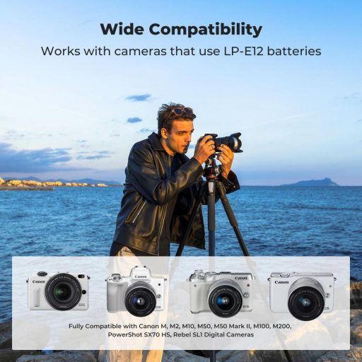 K&F Concept hordozható tripla USB-C akkumulátor LC-E12 töltő, LCD + 3db LP-E12 akkumulátor 1100mAh