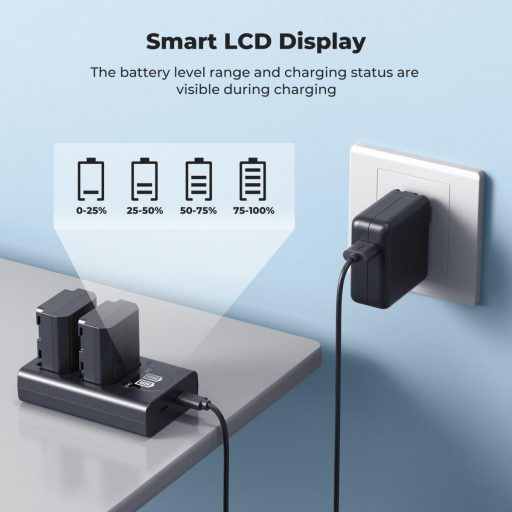 K&F Concept hordozható dupla USB-C akkumulátor NP-FZ100 töltő + 2db NP-FZ100 akkumulátor 2600mAh