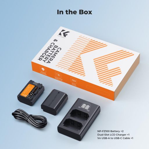K&F Concept hordozható dupla USB-C akkumulátor NP-FZ100 töltő + 2db NP-FZ100 akkumulátor 2600mAh