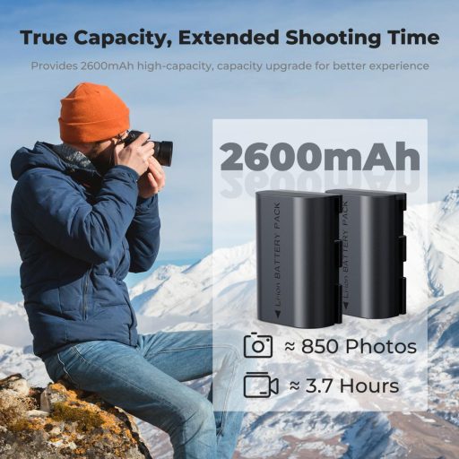 K&F Concept hordozható dupla USB-C akkumulátor LC-E6 töltő, LCD + 2db LP-E6NH akkumulátor 2600mAh