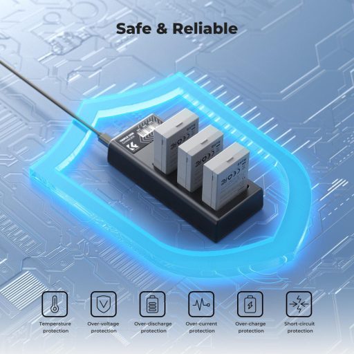K&F Concept hordozható tripla USB-C akkumulátor LC-E12E töltő, LCD + 3db LP-E8 akkumulátor 1200mAh