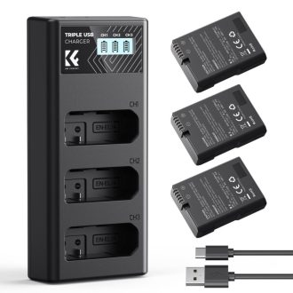   K&F Concept hordozható tripla USB-C akkumulátor MH-24 töltő, LCD + 3db EN-EL14 akkumulátor 1050mAh