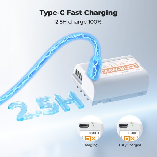 K&F Concept DMW-BLK22 akkumulátor, 2520mAh, USB-C csatlakozóval