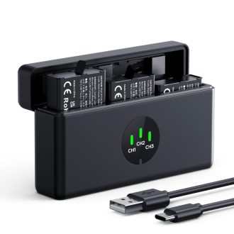   K&F Concept tripla USB-C akkumulátor töltő +3db DJI Osmo 360, Action 5 Pro/4/3 akku 2100mAh