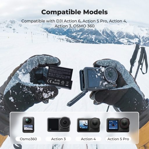 K&F Concept tripla USB-C akkumulátor töltő +3db DJI Osmo 360, Action 5 Pro/4/3 akku 2100mAh