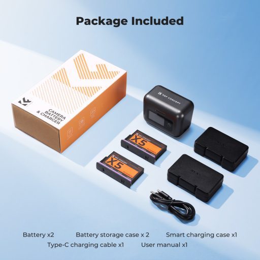 K&F Concept hordozható dupla USB-C akkumulátor töltő +2db Insta 360 X5 akkumulátor, 2700mAh