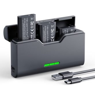   K&F Concept hordozható tripla USB-C akkumulátor NP-BX1 töltő, LCD + 3db NP-BX1 akkumulátor 1240mAh