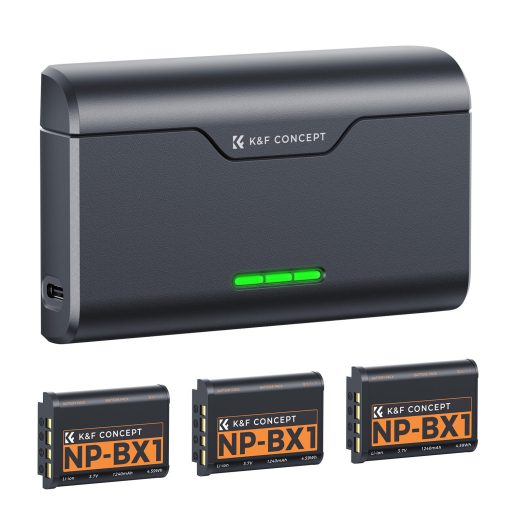 K&F Concept hordozható tripla USB-C akkumulátor NP-BX1 töltő, LCD + 3db NP-BX1 akkumulátor 1240mAh