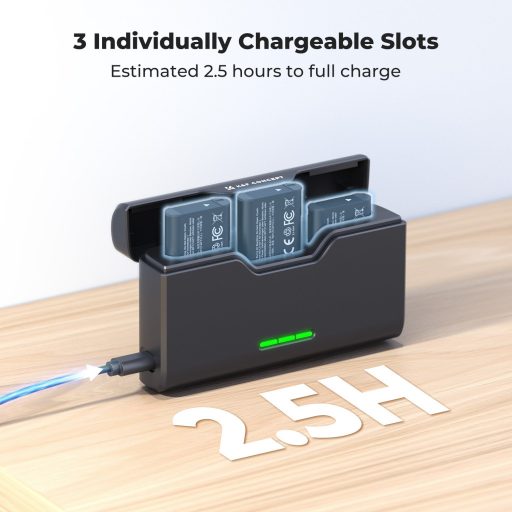 K&F Concept hordozható tripla USB-C akkumulátor NP-BX1 töltő, LCD + 3db NP-BX1 akkumulátor 1240mAh