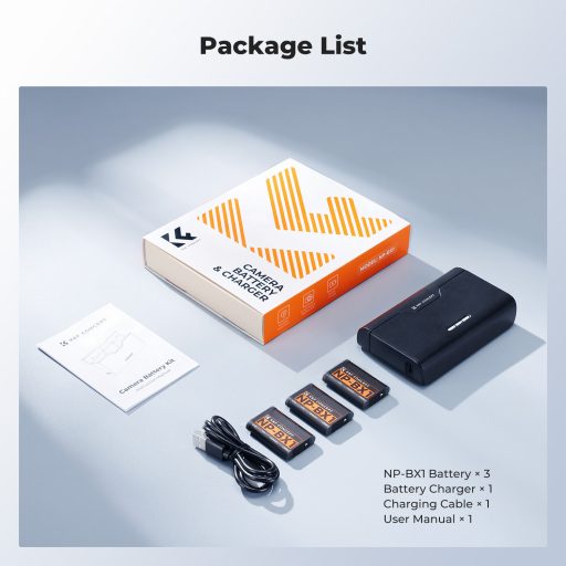 K&F Concept hordozható tripla USB-C akkumulátor NP-BX1 töltő, LCD + 3db NP-BX1 akkumulátor 1240mAh