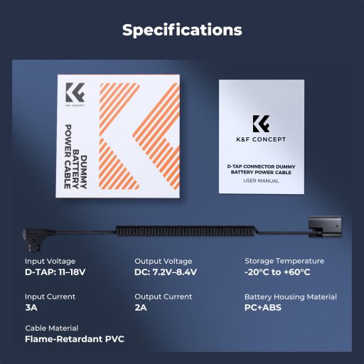 K&F Concept Canon LP-E6P vakakku D-Tap tápkábellel, LP-E6NH/LP-E6N/LP-E6 kompatibilis