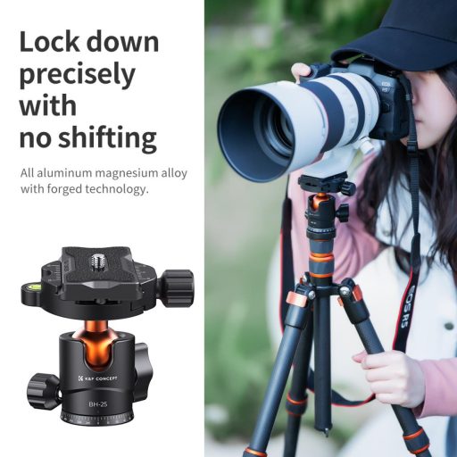 K&F Concept BH-25L állvány gömbfej, 25mm, 8kg teherbírás, vízmérték, arca swiss, 3/8"-1/4"