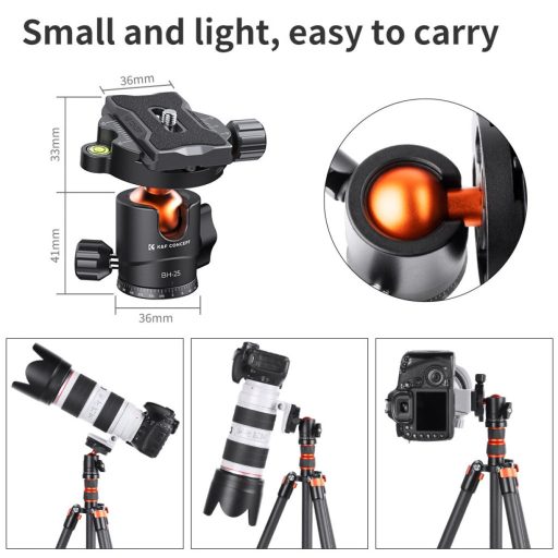 K&F Concept BH-25L állvány gömbfej, 25mm, 8kg teherbírás, vízmérték, arca swiss, 3/8"-1/4"
