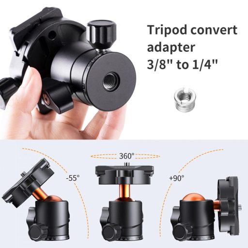 K&F Concept BH-25L állvány gömbfej, 25mm, 8kg teherbírás, vízmérték, arca swiss, 3/8"-1/4"