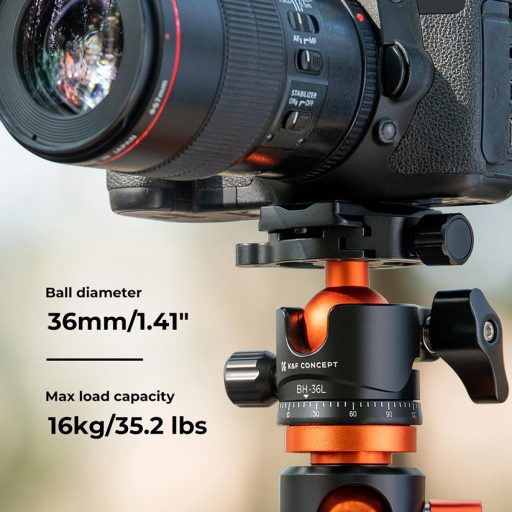K&F Concept BH-36L állvány gömbfej, 16kg teherbírás, vízmérték, arca swiss, 3/8"-1/4"