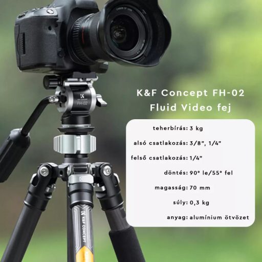 K&F Concept FH-02 Fluid videó állványfej, arca swiss, 3kg teherbírás