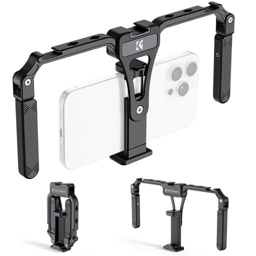 K&F Concept telefon rig, cage, univerzális keret, összecsukható, 3db vakupapucs, állványmenet