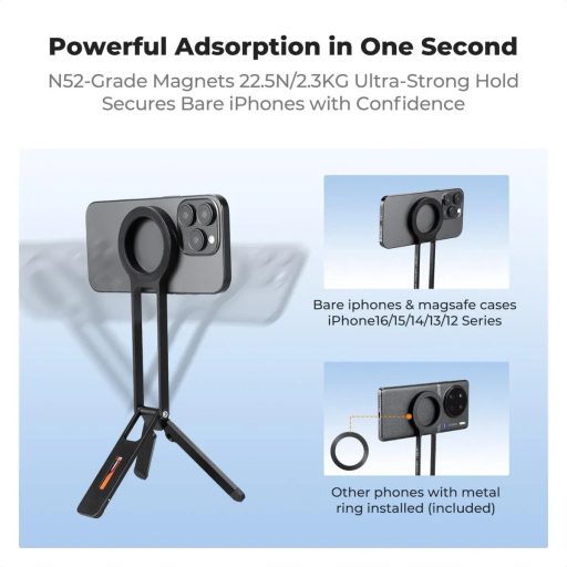 K&F Concept MS-47 összehajtható mini állvány, Magsafe kompatibilis telefonokhoz, fekete