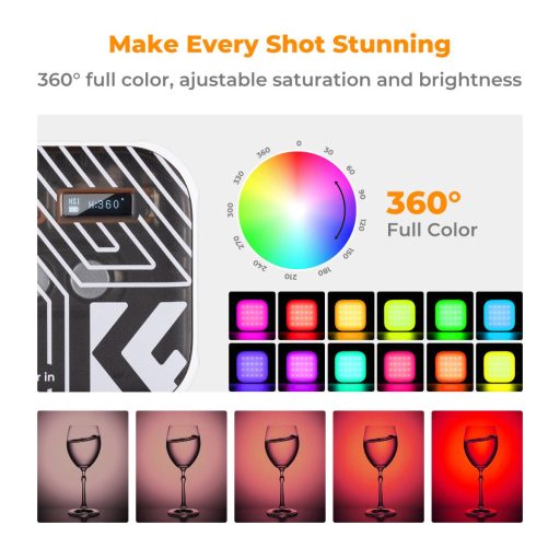 K&F Concept RGB LED lámpa, 2500-9900K, CRI 96+, 2000mAh, 21 fényeffekt, fehér