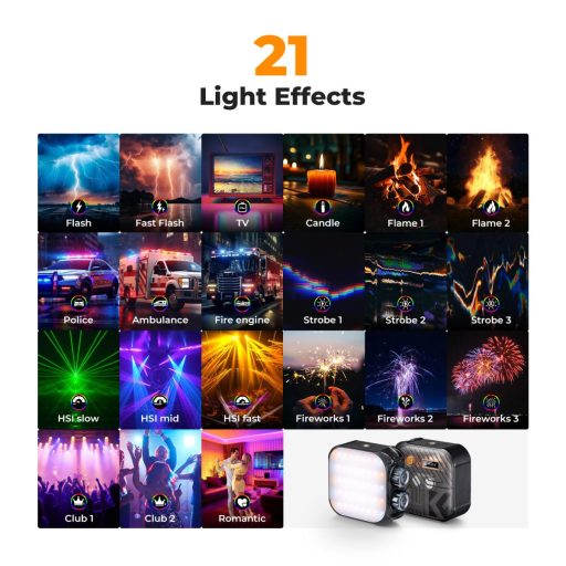 K&F Concept RGB LED lámpa, 2500-9900K, CRI 96+, 2000mAh, 21 fényeffekt, fekete