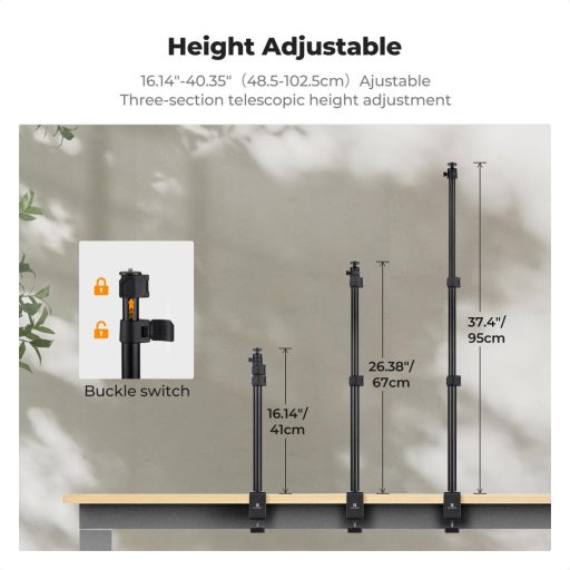 K&F Concept C-Clamp multifunkciós, állítható asztali állvány rendszer, gömbfej, telefontartó adapter