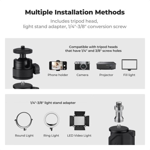 K&F Concept C-Clamp multifunkciós, állítható asztali állvány rendszer, gömbfej, telefontartó adapter