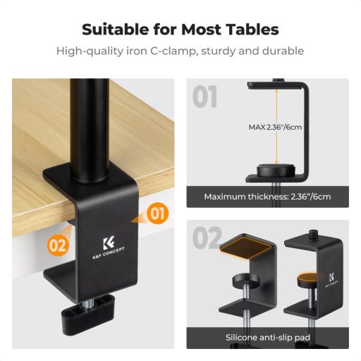 K&F Concept C-Clamp multifunkciós, állítható asztali állvány rendszer, gömbfej, telefontartó adapter