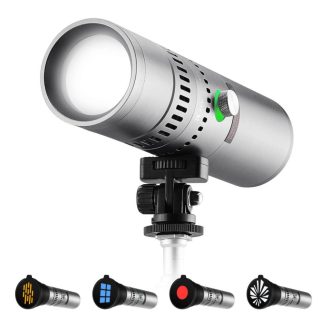   K&F Concept 25W lámpa, WRGB, fókuszálható fény, 20db gobo, 4db szín, 9000mAh, állványmenet, ezüst