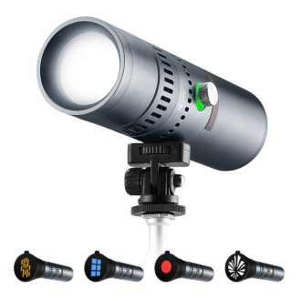   K&F Concept 25W lámpa, WRGB, fókuszálható fény, 20db gobo, 4db szín, 9000mAh, állványmenet, szürke