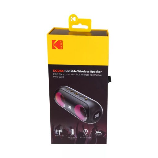 Kodak hordozható hangszóró, 2x10W teljesítmény, 7.4V/2000mAh akkumulátor, ipx6 fokozottan vízálló
