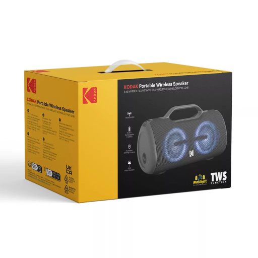 Kodak hordozható hangszóró, 60W teljesítmény,  7.4V/3600mAh akkumulátor, 3 EQ mód, ipx5 vízálló