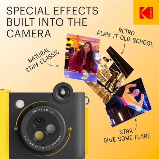 Kodak Smile+ instant fényképezőgép, mobilnyomtató, (Android/IOS) Zink 2x3" papírméret, fekete sárga