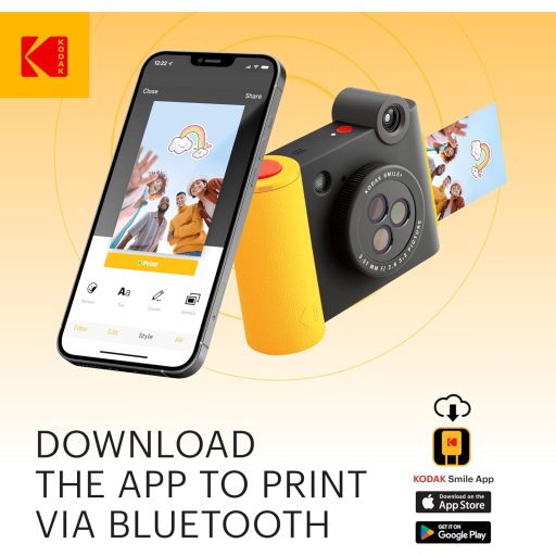 Kodak Smile+ instant fényképezőgép, mobilnyomtató, (Android/IOS) Zink 2x3" papírméret, fekete sárga