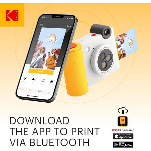 Kodak Smile+ instant fényképezőgép, mobilnyomtató, (Android/IOS) Zink 2x3" papírméret, fehér sárga