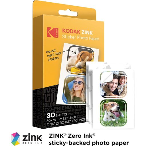 Kodak Zink instant fotópapír, 2x3" papírméret, előre kivágott 2 matrica, 30db