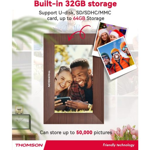 Thomson 7001P digitális képkeret 7" 1024x600, WiFi képátvitel mobilappról, érintőkijelző, barna