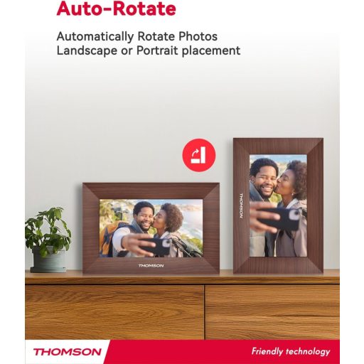 Thomson 7001P digitális képkeret 7" 1024x600, WiFi képátvitel mobilappról, érintőkijelző, barna