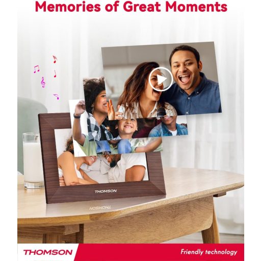 Thomson 7001P digitális képkeret 7" 1024x600, WiFi képátvitel mobilappról, érintőkijelző, barna