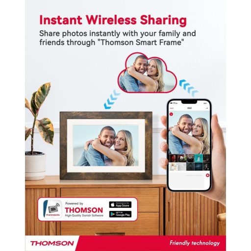 Thomson 8001W digitális képkeret 8" 1280x800, WiFi képátvitel mobilappról, érintőkijelző, barna