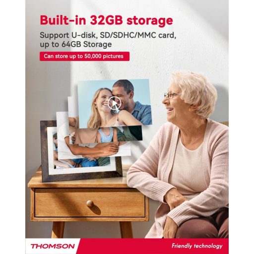 Thomson 8001W digitális képkeret 8" 1280x800, WiFi képátvitel mobilappról, érintőkijelző, barna