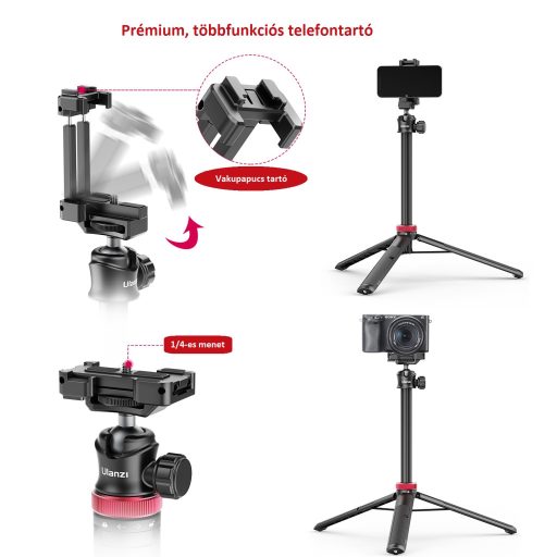 Ulanzi MT-44 selfie állvány, monopod, telefontartó adapter, 149cm max magasság, fekete