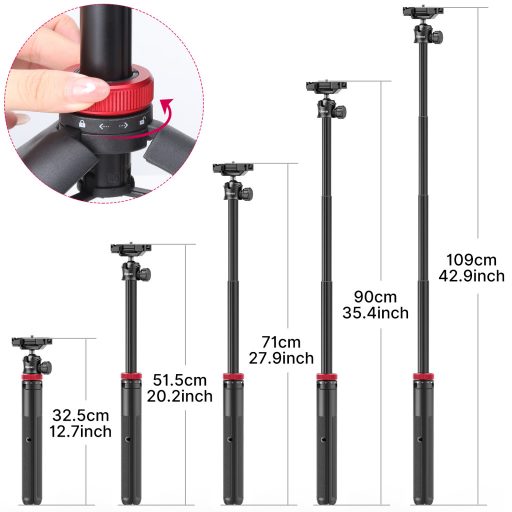 Ulanzi MT-44 selfie állvány, monopod, telefontartó adapter, 149cm max magasság, fekete